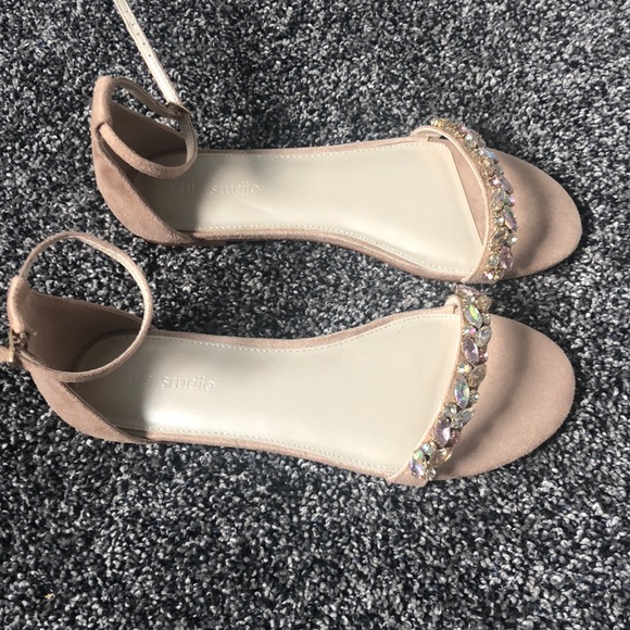 David's Bridal Shoes - Faux-Suede Gem Strap Flat Sandals